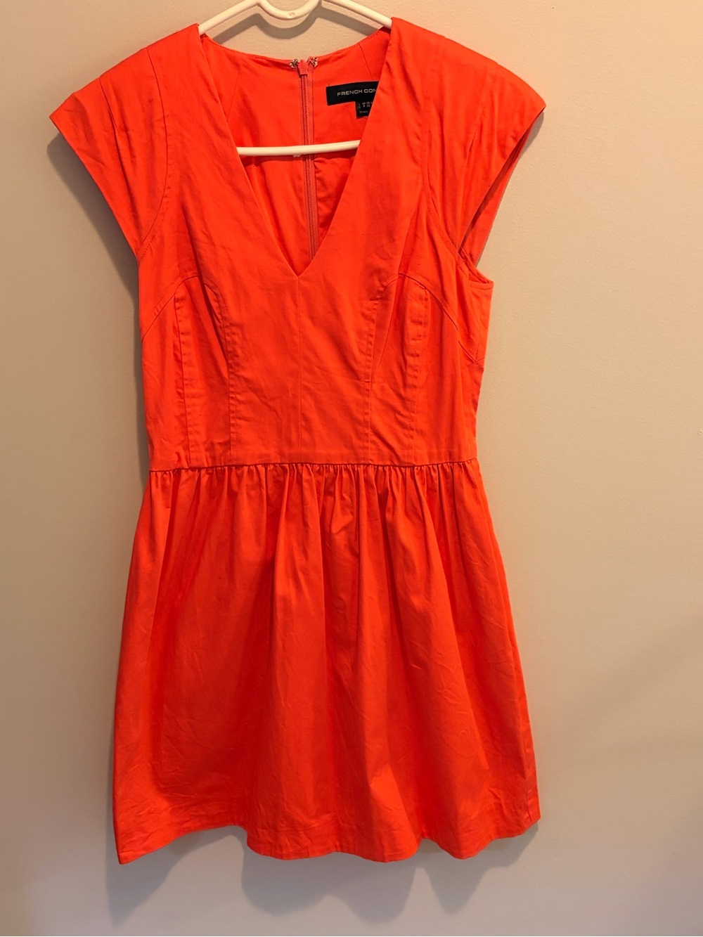 French Connection Bright Orange V-Neck Flared Dress - Picture 3 of 8